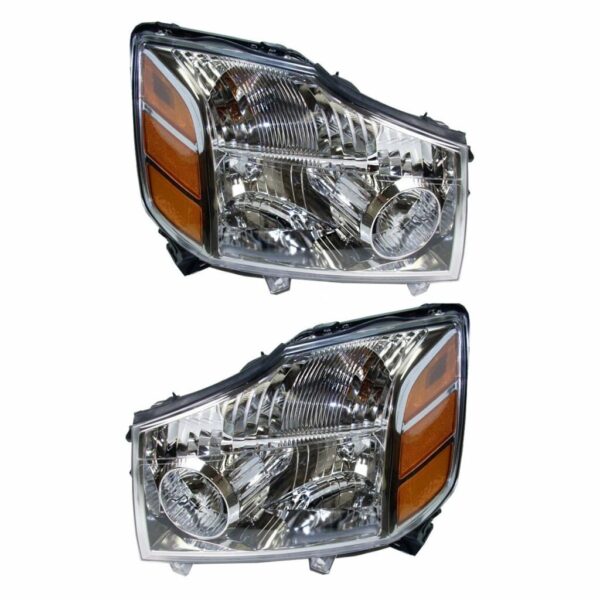 Headlights Headlamps Front Pair Set for 04-07 Nissan Armada Titan Pickup Truck