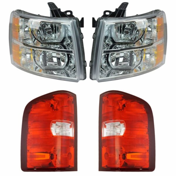 Headlight Tail Light Lamp Kit Set of 4 Compatible with 07-14 Chevy Silverado Truck