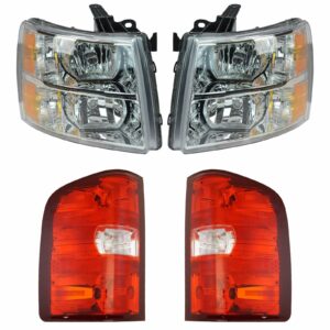 Headlight Tail Light Lamp Kit Set of 4 Compatible with 07-14 Chevy Silverado Truck