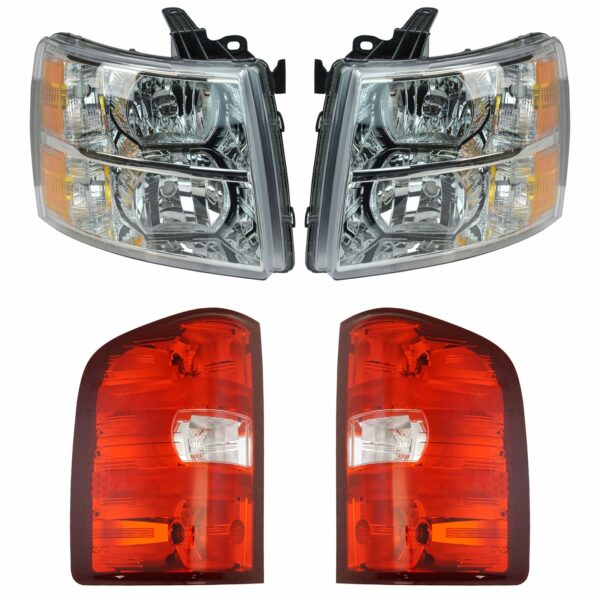Headlight Tail Light Lamp Kit Set of 4 Compatible with 07-14 Chevy Silverado Truck