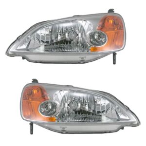 Headlights Headlamps Pair Set LH Left & RH Right for 01-03 Honda Civic Sedan