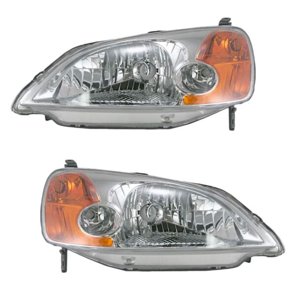 Headlights Headlamps Pair Set LH Left & RH Right for 01-03 Honda Civic Sedan
