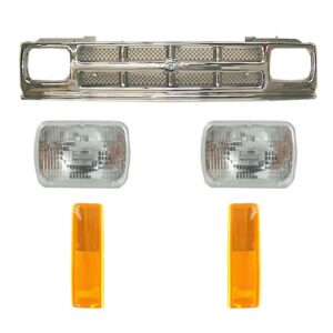 Headlight Assembly and Grille Compatible With 1991-1993 Chevrolet S10 1991-1994 S10 Blazer Driver and Passenger Side