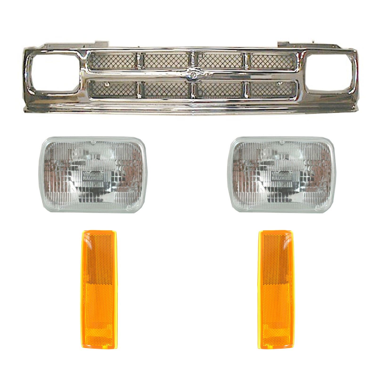 Headlight Assembly and Grille Compatible With 1991-1993 Chevrolet S10 1991-1994 S10 Blazer Driver and Passenger Side