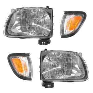 Headlight Parking Light Lamp LH RH 4 Piece Kit Black for 01-04 Tacoma Truck