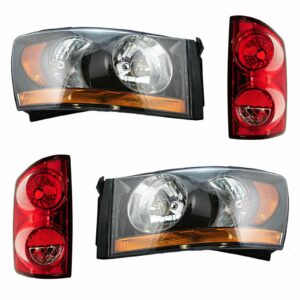 Headlight & Tail Light Lamp Kit Set of 4 Compatible with 07-09 Dodge Ram Pickup Truck