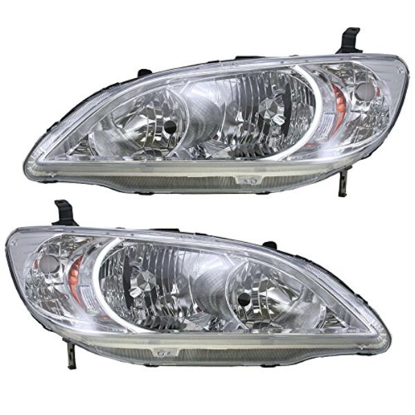 Front Headlights Headlamps Lights Lamps LH & RH Pair Set for 04-05 Honda Civic