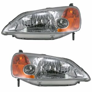 Headlights Headlamps Pair Set LH Left & RH Right for 01-03 Honda Civic Sedan