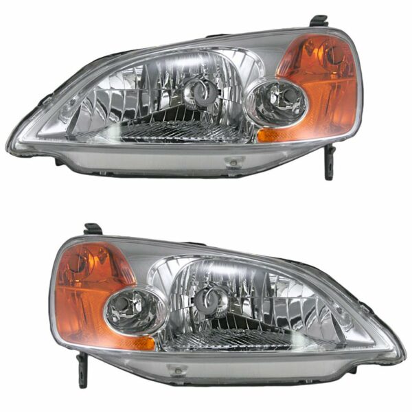 Headlights Headlamps Pair Set LH Left & RH Right for 01-03 Honda Civic Sedan