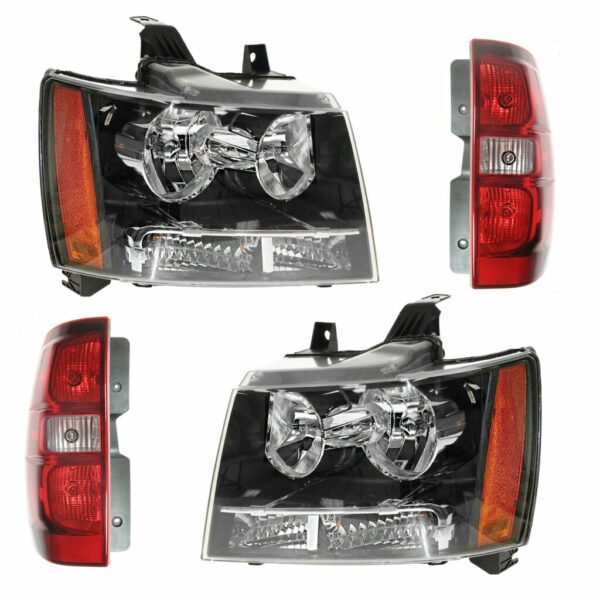 Headlight Tail Light Lamp Set of 4 Kit for 07-14 Chevy Tahoe Suburban SUV