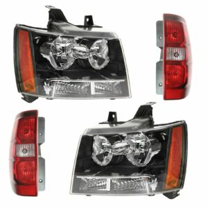 Headlight Tail Light Lamp Set of 4 Kit for 07-14 Chevy Tahoe Suburban SUV