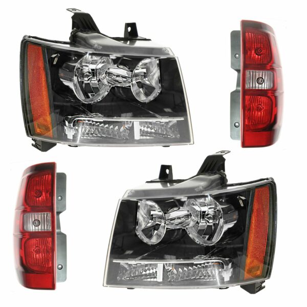 Headlight Tail Light Lamp Set of 4 Kit for 07-14 Chevy Tahoe Suburban SUV