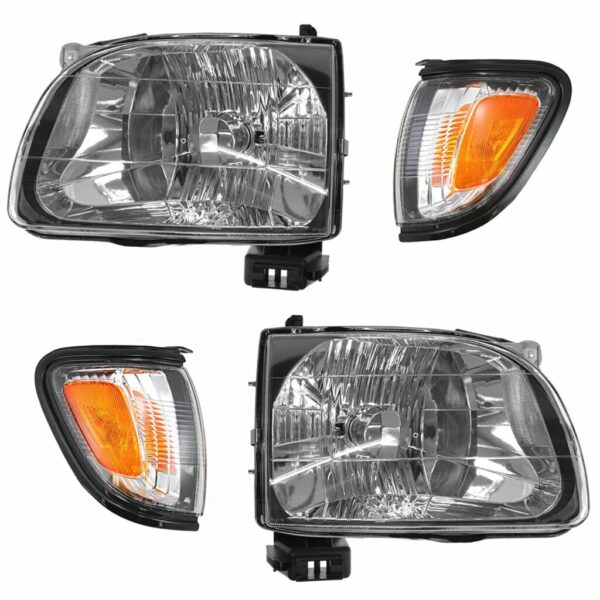 Headlight Parking Light Lamp LH RH 4 Piece Kit Black for 01-04 Tacoma Truck
