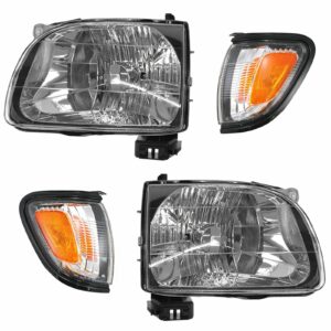 Headlight Parking Light Lamp LH RH 4 Piece Kit Black for 01-04 Tacoma Truck