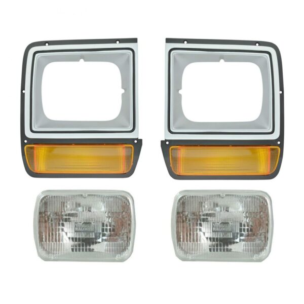 4pc Lighting Kit Sealed Beam Headlights w/ Bezels for Dodge Pickup D/W Truck