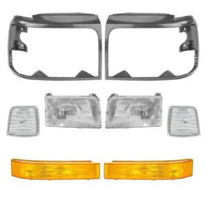 Headlight Side Marker Parking Light Lamp Black Bezel 8 Piece Kit for Ford Truck