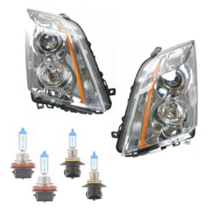 Halogen Headlights Headlamps Left Right Set for 08-14 Cadillac CTS with Bulbs