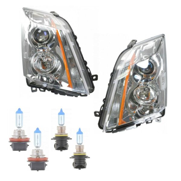 Halogen Headlights Headlamps Left Right Set for 08-14 Cadillac CTS with Bulbs
