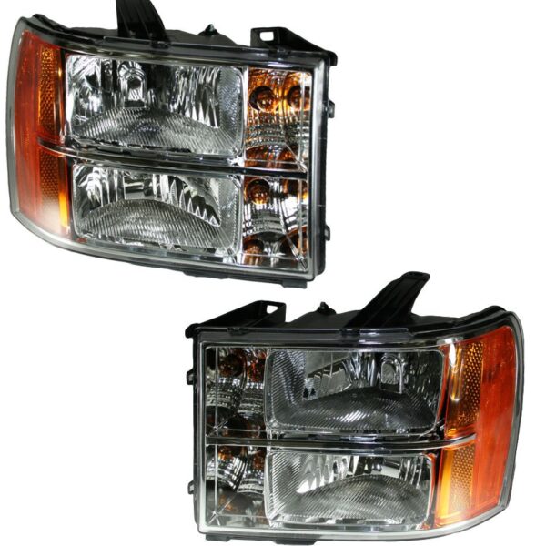 Headlights Headlamps Left Right Lamp Pair Set for 07-13 GMC Pickup Truck Sierra