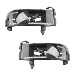 Performance Upgrade Black Bezel LED DRL Headlight Pair Set of 2 Compatible with Ram Truck