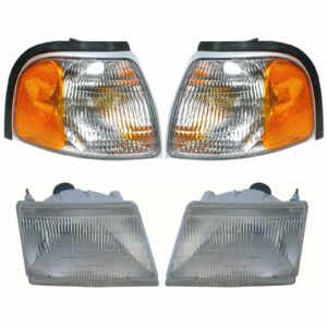 Headlight Parking Light Lamp LH RH 4 Piece Kit Silver for Mazda Pickup Truck