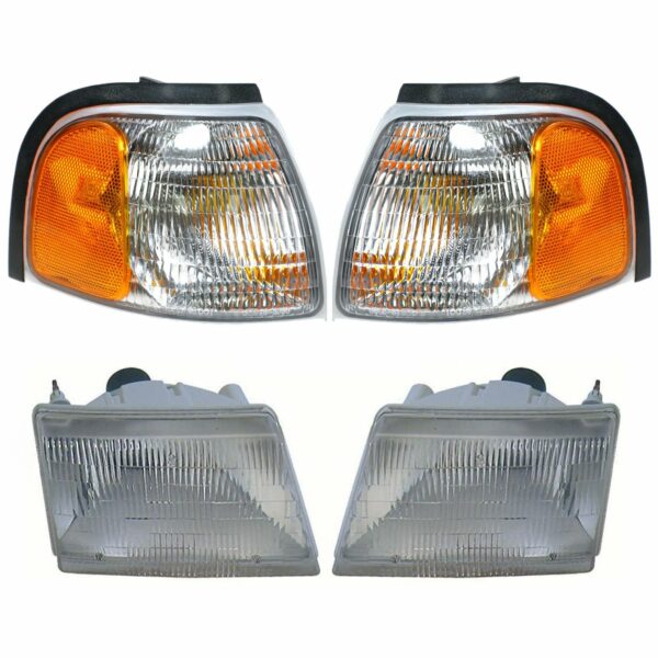 Headlight Parking Light Lamp LH RH 4 Piece Kit Silver for Mazda Pickup Truck