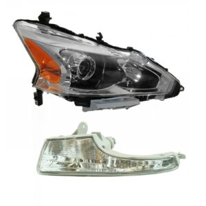 2 Piece Lighting Kit Headlight & Bumper Side Marker Light Lamp RH Passenger Side for Nissan Altima Sedan