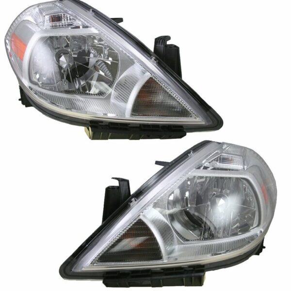 Headlights Headlamps Lights Lamps LH & RH Pair Set of 2 for 07-12 Nissan Versa