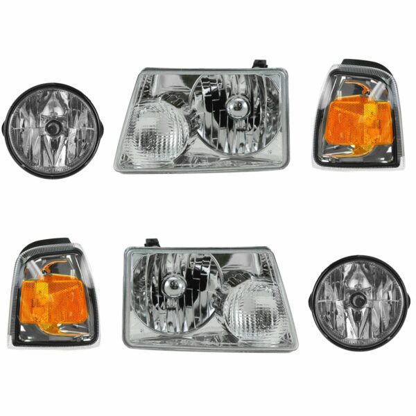 Headlight Fog Lamp Parking Light 4 Piece Kit Set for 08-11 Ford Ranger Truck