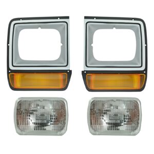4 Piece Lighting Kit Rectangle Sealed Beam Headlights & Bezels with Parking Lights for Dodge Pickup D/W Truck