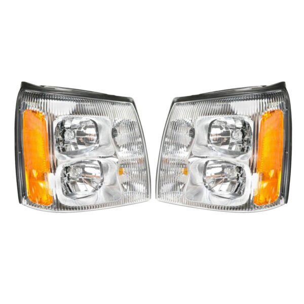 Headlights Headlamps LH & RH Pair Set for 02 Cadillac Escalade Pickup Truck EXT