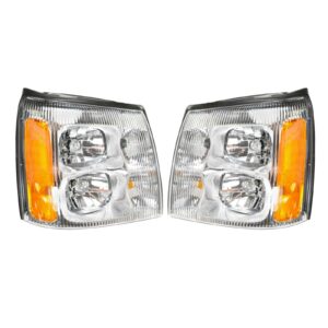 Headlights Headlamps LH & RH Pair Set for 02 Cadillac Escalade Pickup Truck EXT