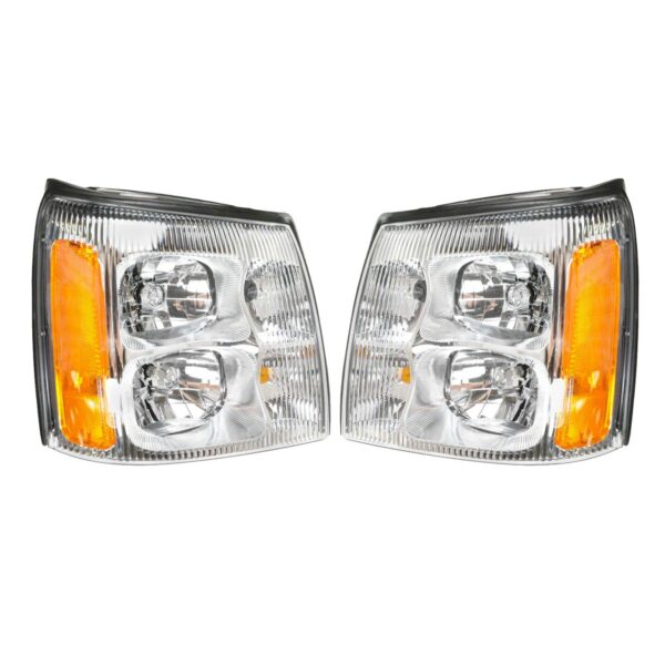 Headlights Headlamps LH & RH Pair Set for 02 Cadillac Escalade Pickup Truck EXT