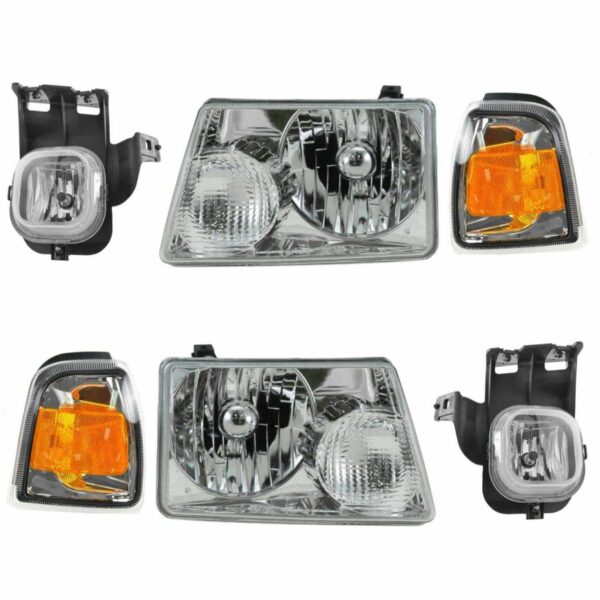 Headlight Fog Lamp Parking Light 6 Piece Kit Set Compatible with 06-07 Ford Ranger Truck