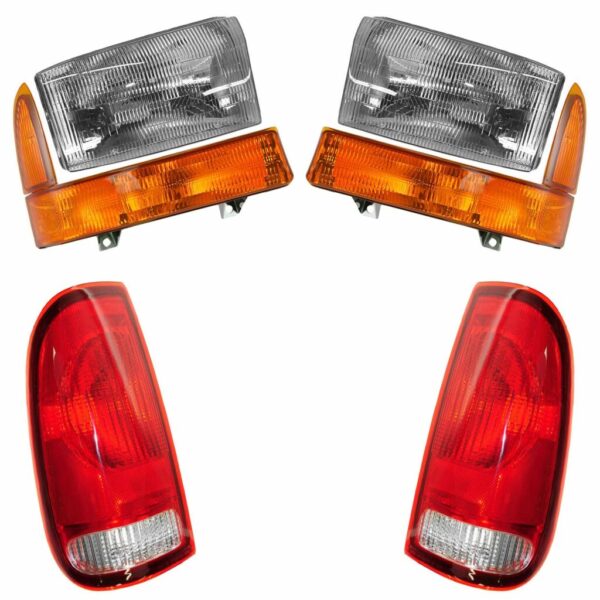 Headlight Parking Marker Lamp Tail Light Set of 6 Compatible with 99-00 Ford Super Duty