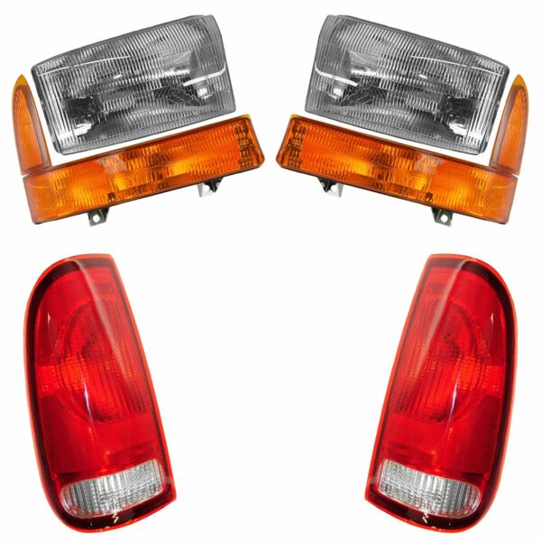 Headlight Parking Marker Lamp Tail Light Set of 6 Compatible with 99-00 Ford Super Duty