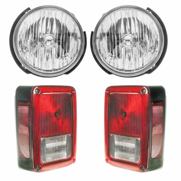 4 Piece Lighting Kit Headlight Tail Light Kit Set Compatible with 2007-2017 Jeep Wrangler