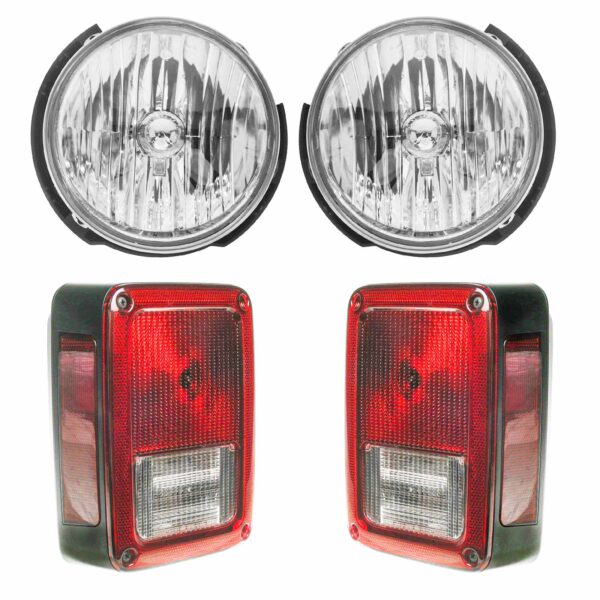 4 Piece Lighting Kit Headlight Tail Light Kit Set Compatible with 2007-2017 Jeep Wrangler