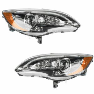 Headlight Headlamp Black Bezel Left & Right Pair Set for 11-14 Chrysler 200