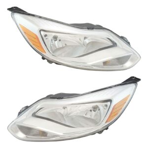 Halogen Headlight Lamp Assembly Pair LH RH Kit Chrome Trim for 12-14 Focus New