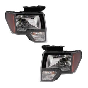 Clear Lens Black Housing Headlights Set Compatible with 2010-2014 Ford F-150