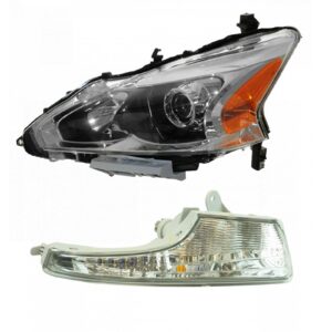 2 Piece Lighting Kit Headlight & Bumper Side Marker Light Lamp LH Driver Side for Nissan Altima Sedan