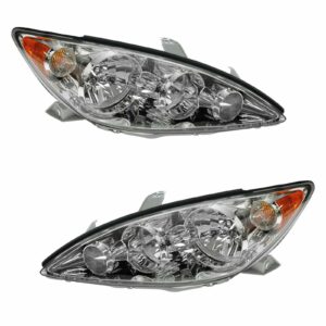 Headlights Headlamps w/ Chrome Trim Left/Right Pair Set for 05-06 Camry LE & XLE