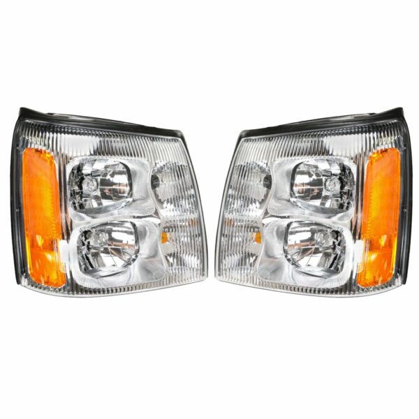 Headlights Headlamps LH & RH Pair Set for 02 Cadillac Escalade Pickup Truck EXT