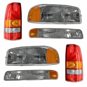 Headlight Parking Light Tail Lamp Kit Set of 6 for 99-03 GMC Sierra Pickup Truck