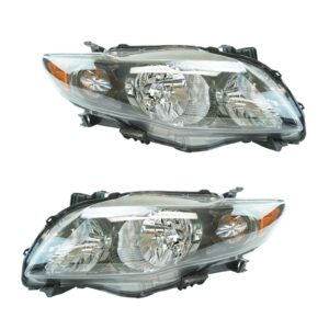 Headlamp Headlight w/ Black Bezel Left & Right Pair Set for 09-11 Toyota Corolla