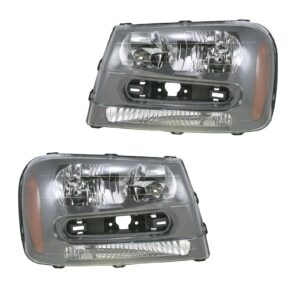 Headlights Headlamps Left & Right Pair Set for 02-09 Chevy Trailblazer