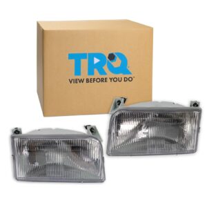 TRQ HLA95284 (2 Piece) OE Factory Style Replacement Headlights Assembly Set Driver and Passenger Side Compatible with 1992-1996 Ford Bronco F-150 1992-1997 F-250 F-350 F-450