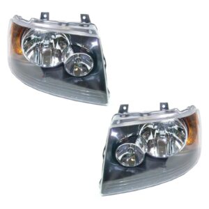 Headlights Headlamps w/ Black Bezel Left & Right Pair Set for 03-06 Expedition