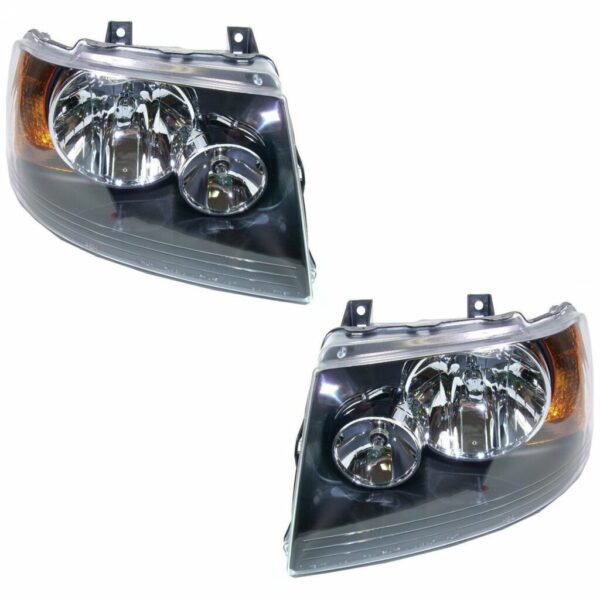 Headlights Headlamps w/ Black Bezel Left & Right Pair Set for 03-06 Expedition